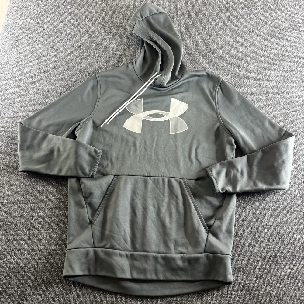 Under Armour Hoodie Mens M Gray ColdGear Pullover Kangaroo Pocket Sweatshirt
